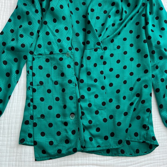 La Chine Classic by Galinda Wang vintage teal blue polka dot button down - Picture 3 of 13
